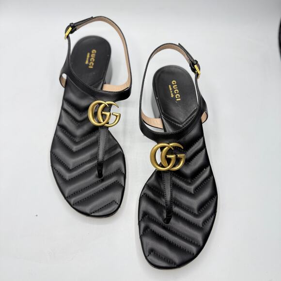 Gucci Double G Marmont Thong Sandals Nappa Charlotte Nero Black Size EU 40 US 10 - Picture 3 of 10
